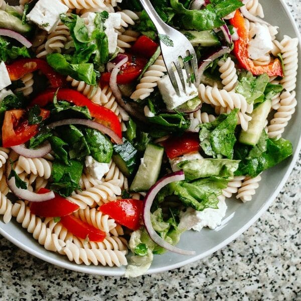 pulled lamb pasta salad